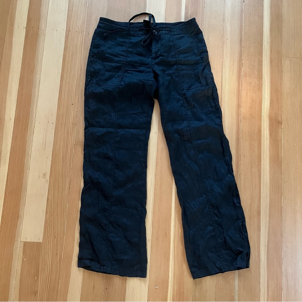 Lord and Taylor black low rise linen straight leg pants